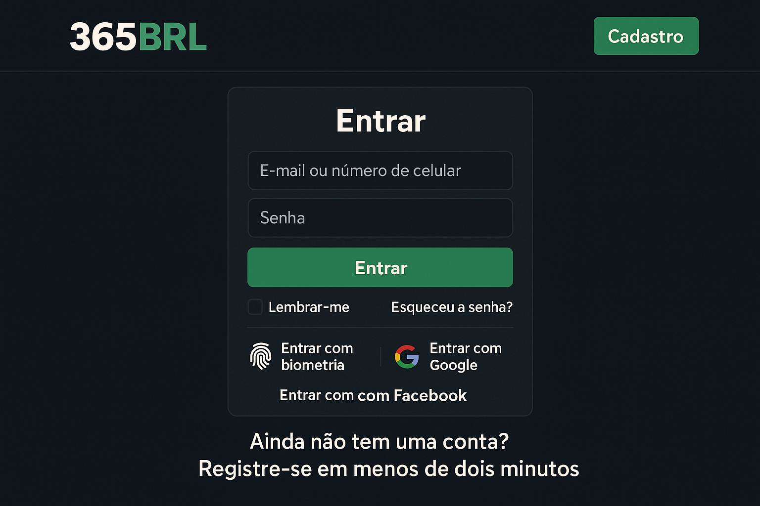Criar uma nova Conta no plataforma 365BRL 